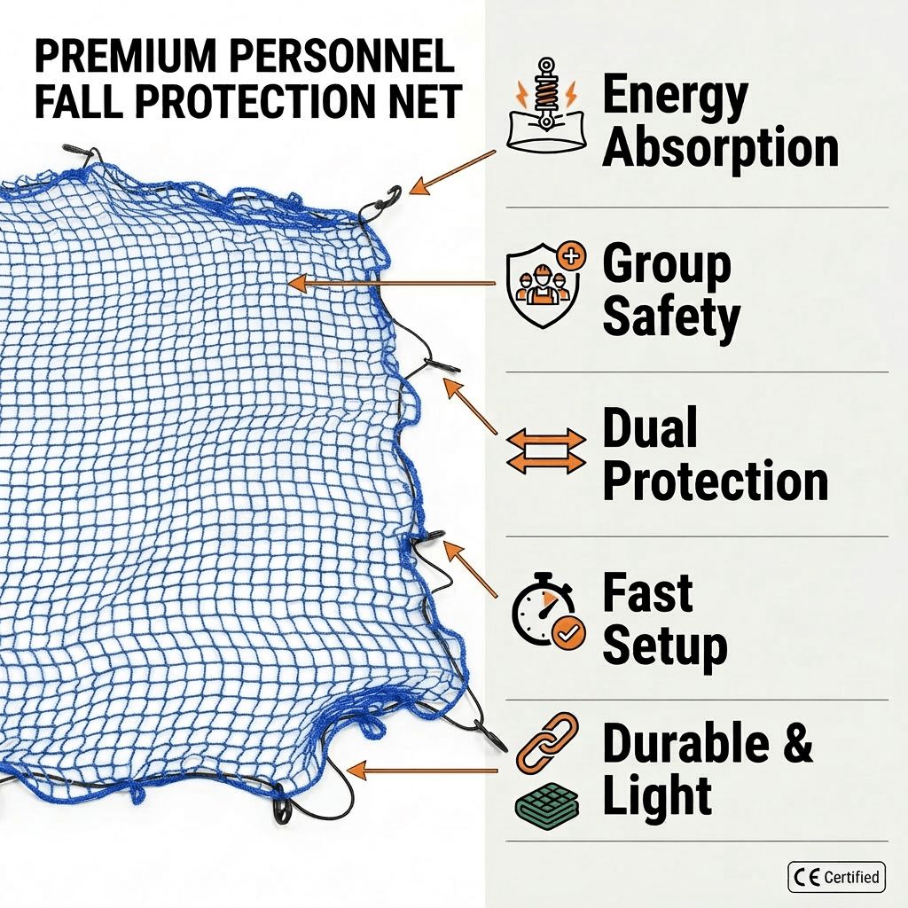 Filet de sécurité de construction robuste en PEHD pour la protection contre les chutes